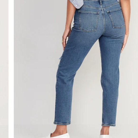 NWT Old Navy Extra High-Waisted Button-Fly Sky-Hi Straight Ripped Jeans size 6 - Picture 2 of 3